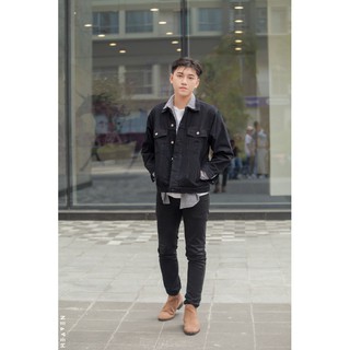 Áo khoác kaki unisex màu đen form rộng có túi trong- AOKHOACJEAN.VN