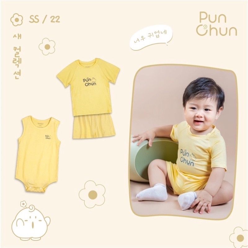 Bộ cộc tay Punchun phong cách Hàn cho bé trai bé gái