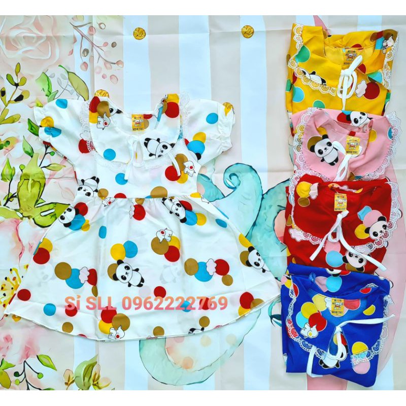 5-17kg Đầm Voan Vòe Tay Bo Gấu Panda Cho Bé Gái.