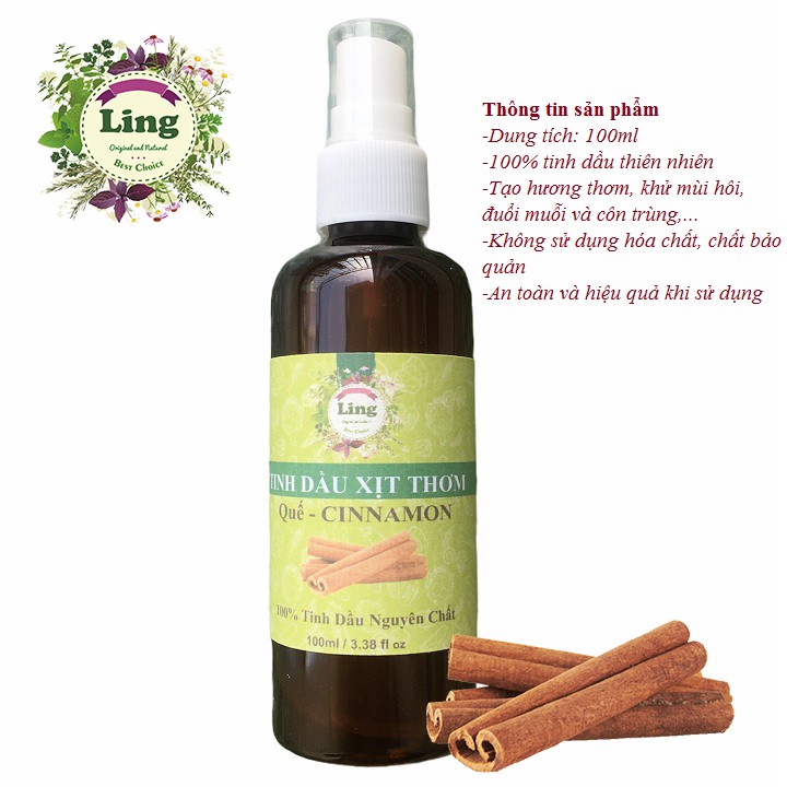Tinh dầu thiên nhiên Quế Xịt phòng 100ml đuổi muỗi khử mùi thơm phòng