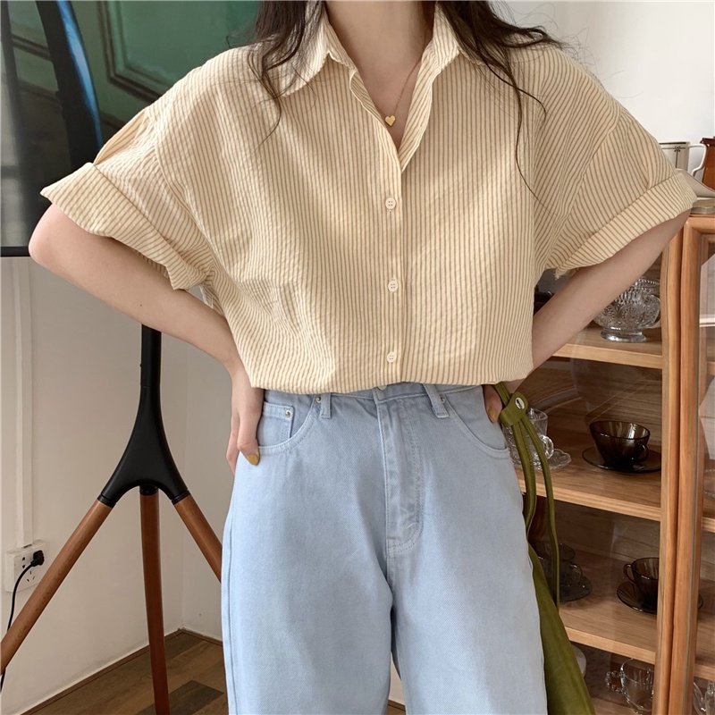 Áo Sơ Mi Sọc Rộng Ngắn Tay Phong Cách Mới Mùa Hè 52897