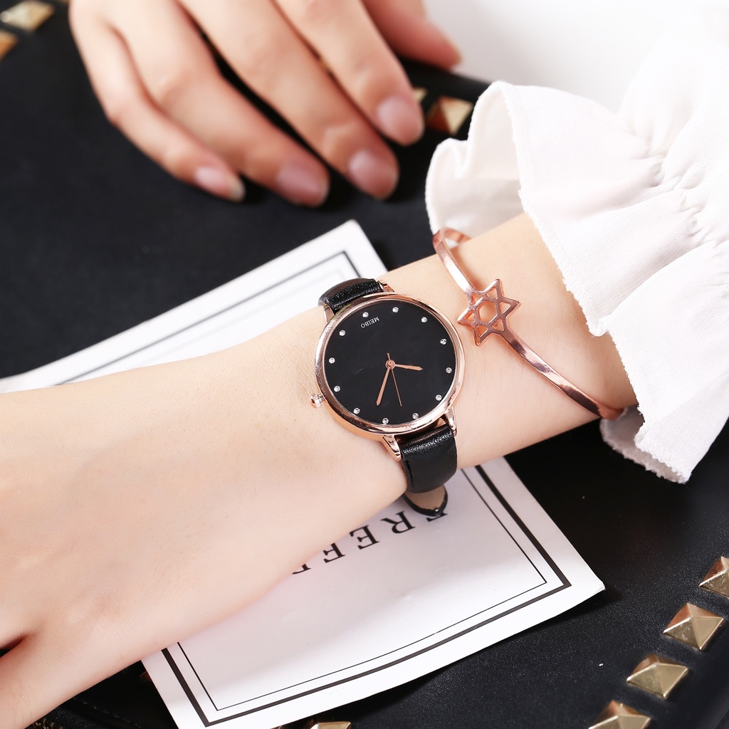 Đồng hồ nữ chính hãng dây da mặt tròn nhỏ thời trang giá rẻ D-ZINER ND48 dòng meibo