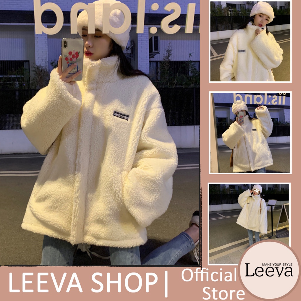 LEEVA - Áo khoác lông cừu dáng rộng cho nữ K037