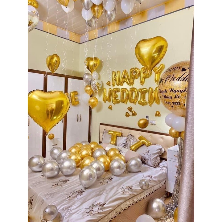 Bóng chữ Happy Wedding Happy Anniversary trang trí phòng cưới tân hôn ngày kỷ niệm tặng kèm dây treo HAPPYKID BCHPWD