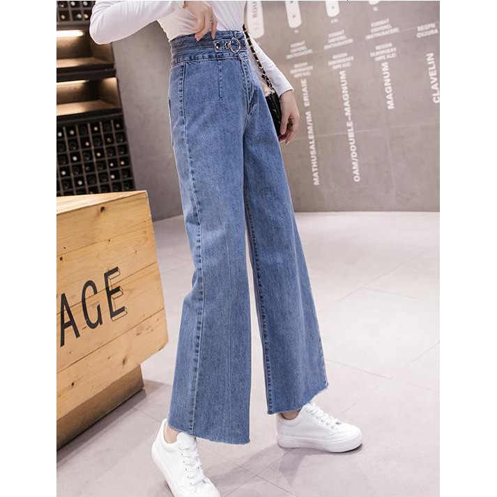 Quần jean ống rộng lưng cao khoen form xuất sắc | BigBuy360 - bigbuy360.vn
