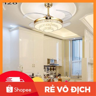 Quạt trần đèn dấu cánh,quạt trần phòng khách - quạt cánh cụp cánh xòe 3 chế độ sáng,tặng điều khiển từ xa H28