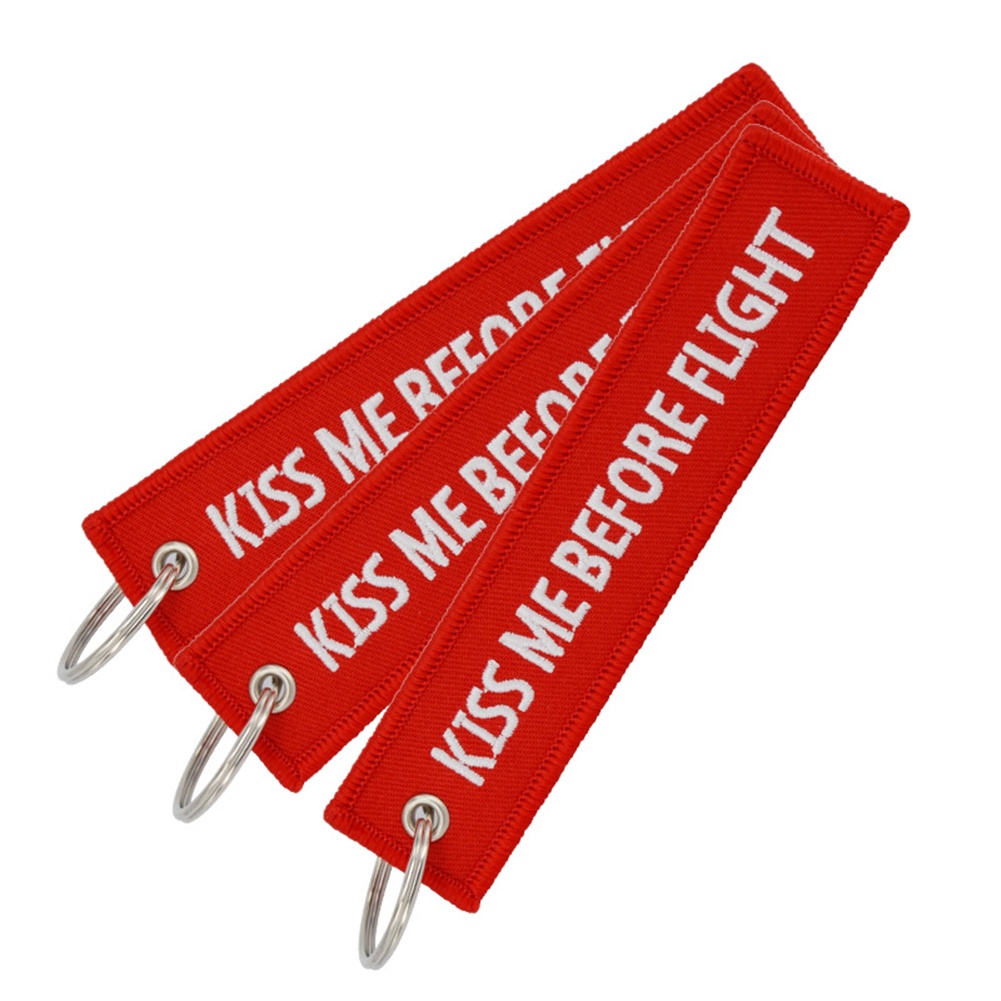 Móc Khóa Thêu Chữ Kiss Me Before Flight Dễ Thương