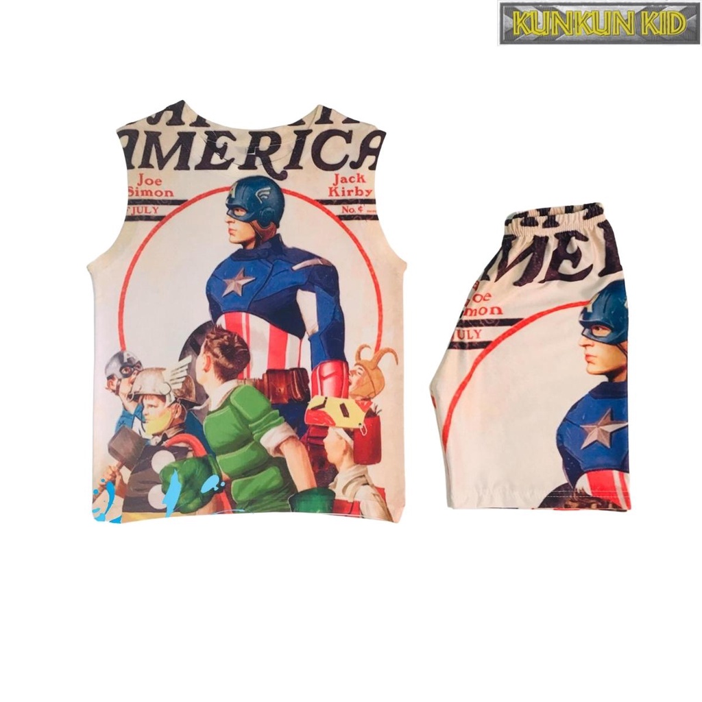 Set quần áo bé trai thun lạnh in hình siêu anh hùng captain america KUNKUN KID BL132