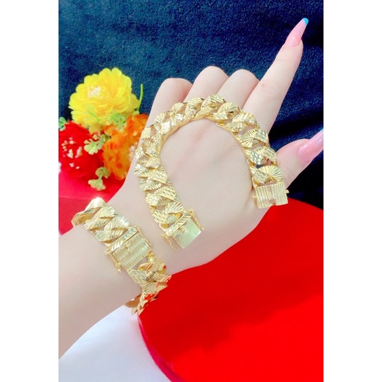 Lắc tay nam kiểu xích chạm dát vàng 18 cao cấp cực đẹp cực sang