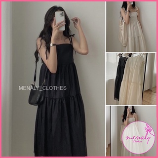 Váy 2 dây babydoll dáng dài V014, mẫu váy maxi qua gối dáng rộng bầu bí bon chen thoải mái-có size
