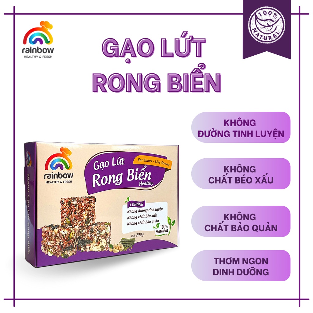 Hộp 8 Thanh Gạo Lứt Rong Biển Rainbow - Sấy Giòn Ăn Liền Thơm Ngon - Ăn Vặt Giàu Dinh Dưỡng, Không Đường Tinh Luyện