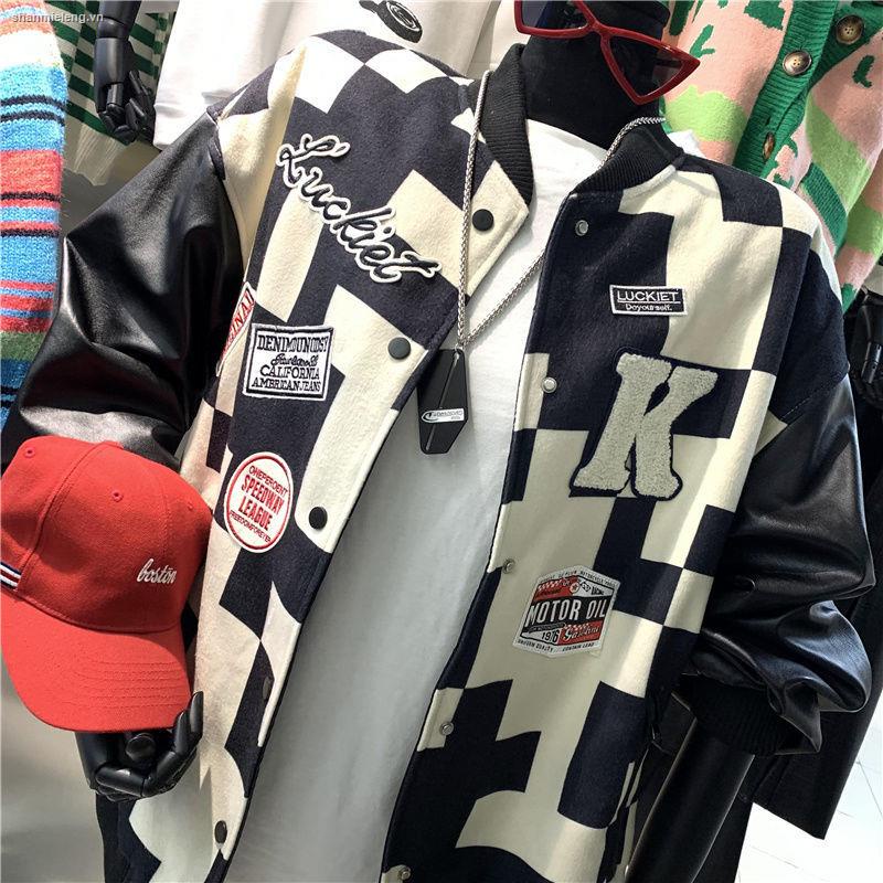 Áo khoác bóng chày phối màu trắng đen phong cách Hong Kong cổ điển thời trang thu đông cá tính cho nữ