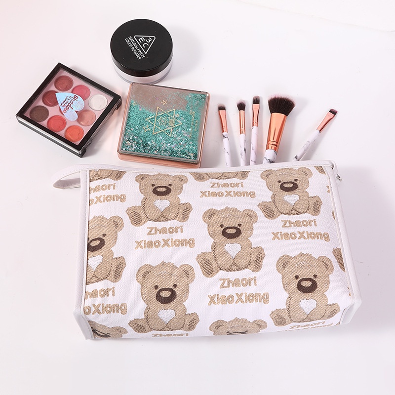 Túi Đựng Đồ Trang Điểm Cầm Tay Chống Nước Sức Chứa Lớn Có Khóa Kéo in Hình Gấu Dễ Thương
