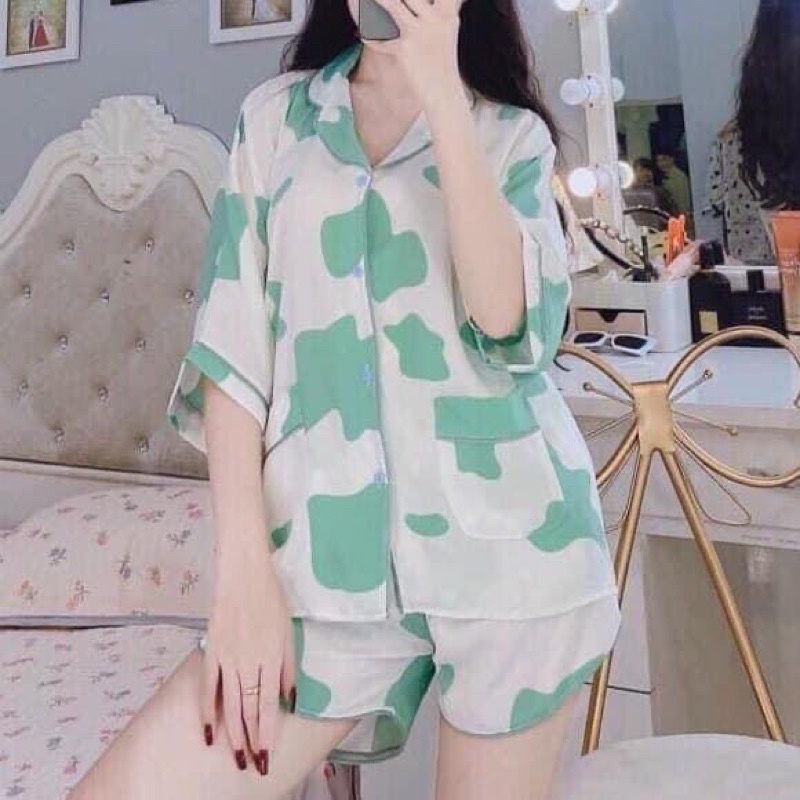 Bộ Pijama Ngắn Tay - Bộ Ngủ Bò Sữa Ulzzang Cute Hot Trend 2021