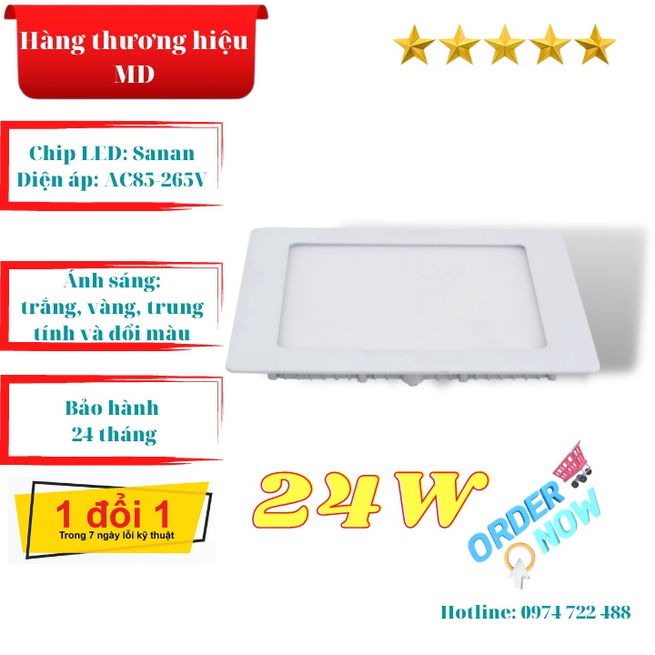 Đèn led âm trần siêu mỏng vuông 24W thương hiệu MD đường kính 30cm, đủ công suất, bền, tiết kiệm điện, bảo hành 24 tháng