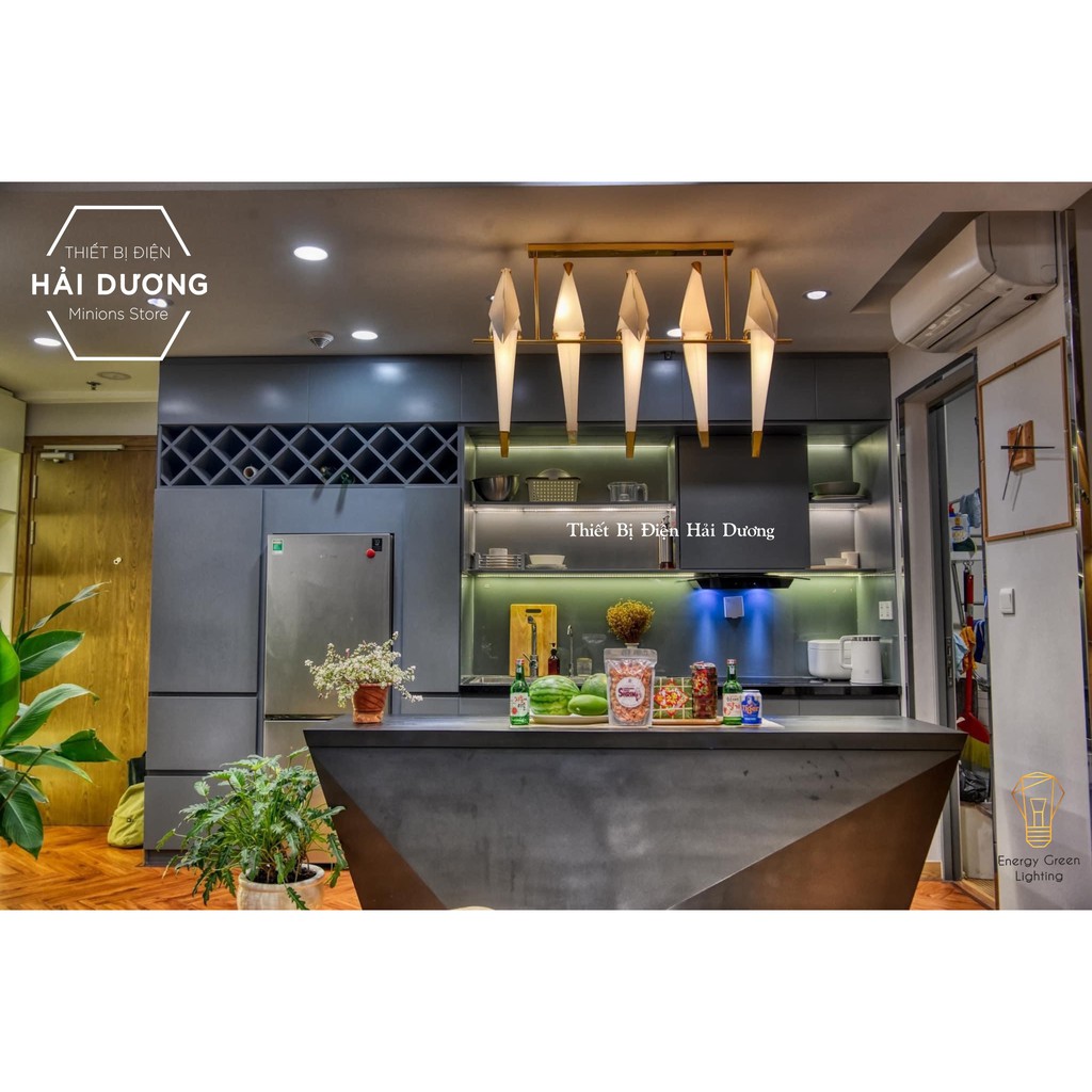 Đèn thả trang trí hình chim cao cấp (5 chim) LED - trang trí decor bàn ăn phòng bếp decor Bắc Âu - Bảo hành 1 năm