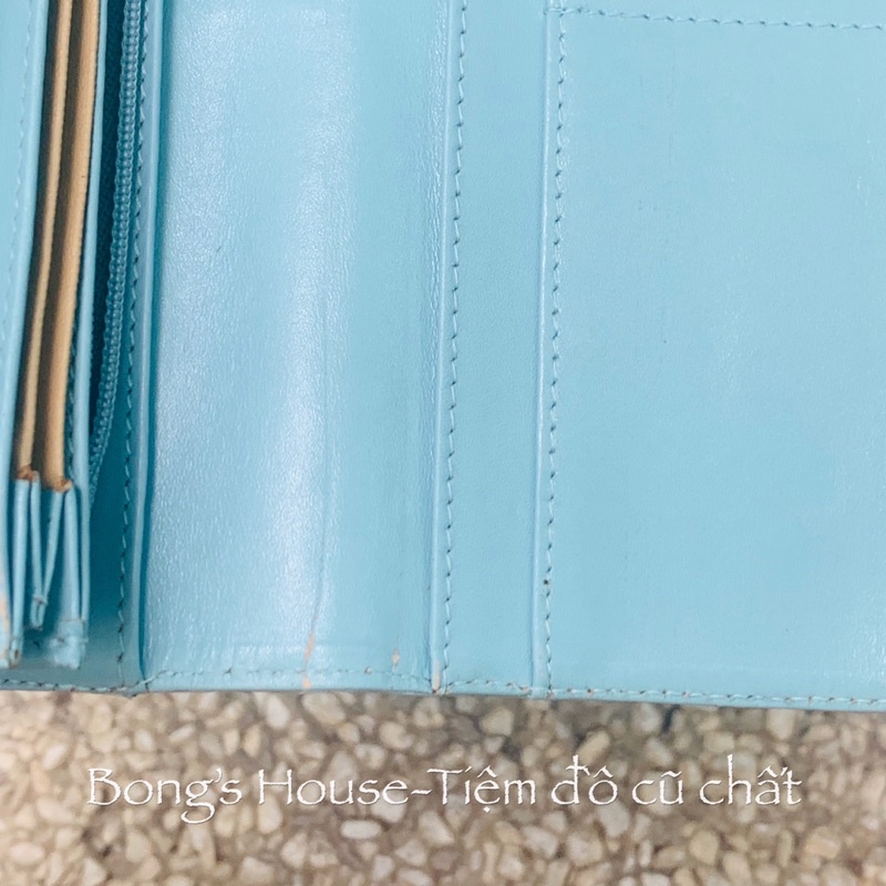 Sale Ví dài da đà điểu thật 💯 Có Lỗi nhẹ - màu xanh lam pastel hàng si Japan