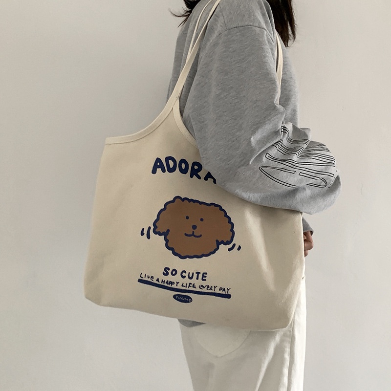 Túi xách canvas đeo vai mềm mại họa tiết hoạt hình xinh xắn cho nữ