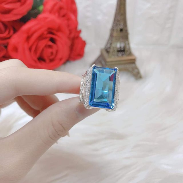 NHẪN NAM ĐÁ VUÔNG 2 MÀU XANH ĐỎ BẠC S925