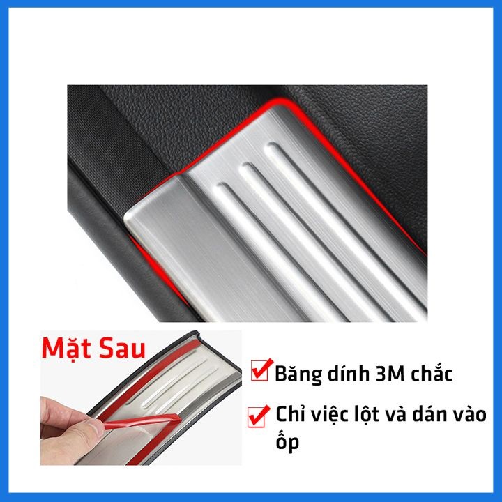 Bộ ốp bậc cửa trong ngoài nẹp bước chân Vios 2014, 2015, 2016, 2017 Inox sáng bóng