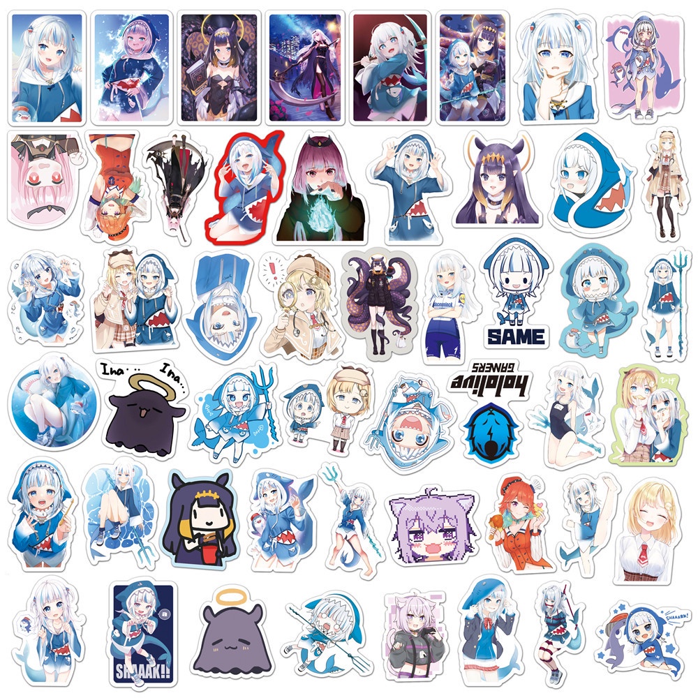 J· Bộ Hình Dán Chống Thấm Hololive Vtuber Gawr Gura, 50 tờ/bộ