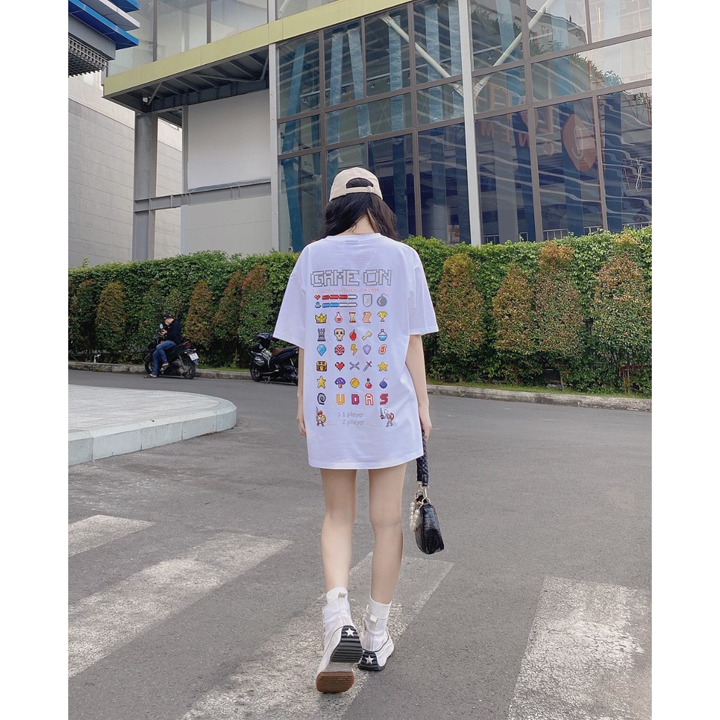 Áo thun tay lỡ UDAS phông Unisex nam nữ Cotton oversize form rộng GAME ON - Trắng | BigBuy360 - bigbuy360.vn