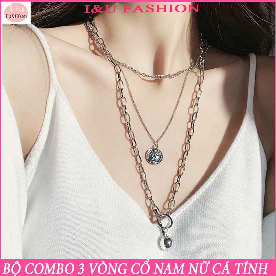 Bộ combo 3 vòng cổ UNISEX Nam Nữ cá tính chất liệu kim loại với các thiết kế khác nhau theo lớp tạo nên sự độc đáo VC-43