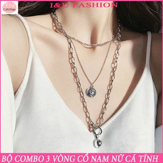 Bộ combo 3 vòng cổ UNISEX Nam Nữ cá tính chất liệu kim loại với các thiết kế khác nhau theo lớp tạo nên sự độc đáo VC-43