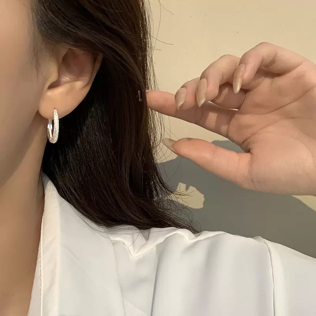 Bông tai Bạc ý 925 tròn nhám lớn cho khuyên tai nữ