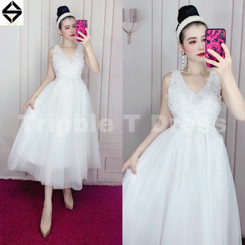 Đầm xoè công chúa TRIPBLE T DRESS kết cườm và hoa thêu nổi - size M/L - MS376V