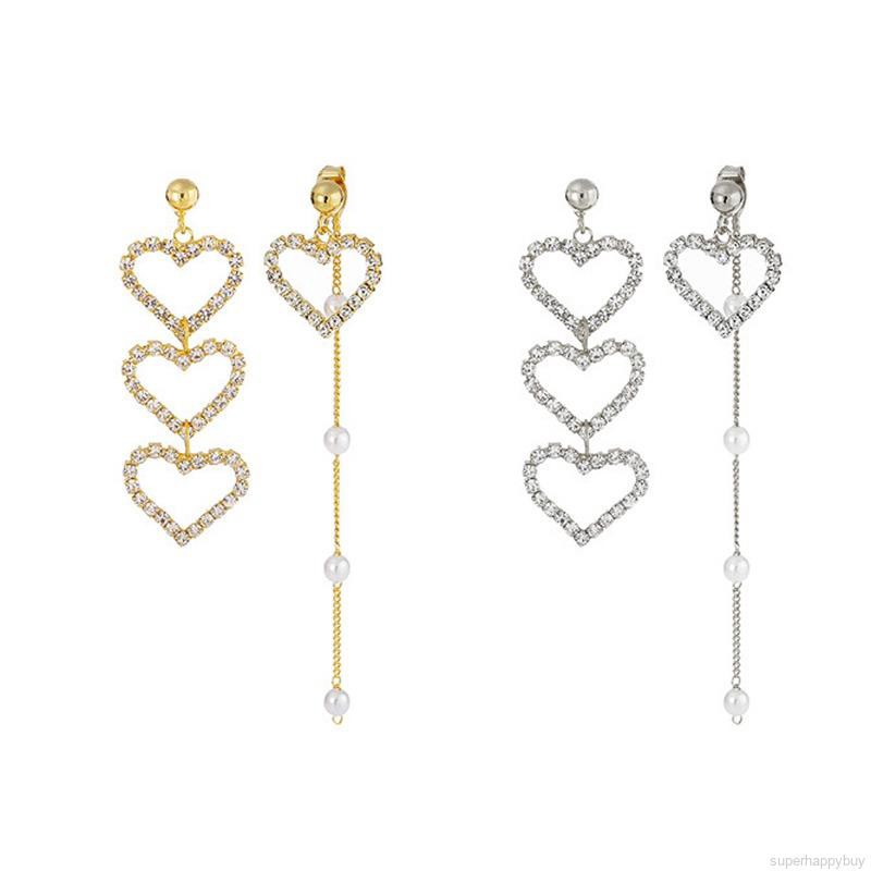 Bông tai trái tim đính hạt Khuyên tai xinh xắn dễ thương phong cách Hàn Quốc