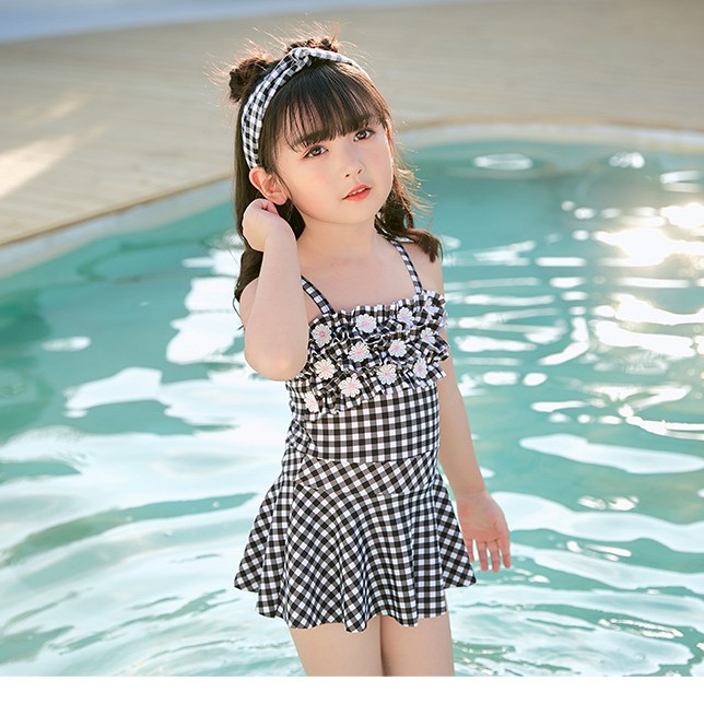 Bộ bơi bé gái - Kẻ caro size 8-17kg DB24