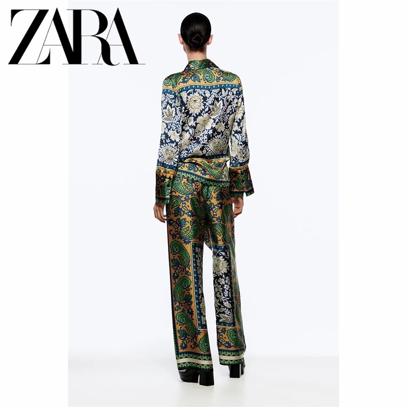 Zara set Áo Sơ Mi Tay Dài In Họa Tiết Phong Cách vintage Ngọt Ngào