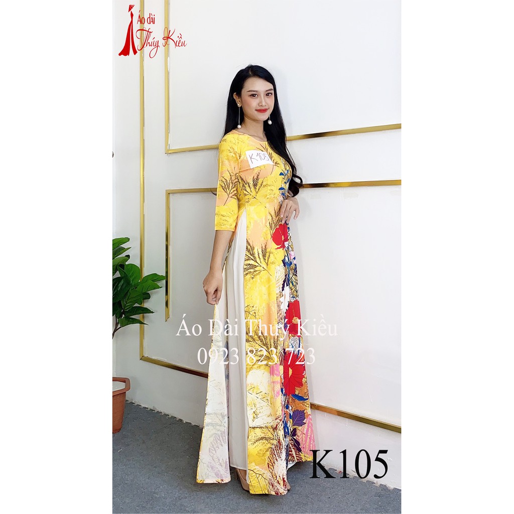 Áo dài đẹp truyền thống tết nữ may sẵn thiết kế cách tân màu vàng K105 mềm mại, co giãn, áo dài giá rẻ