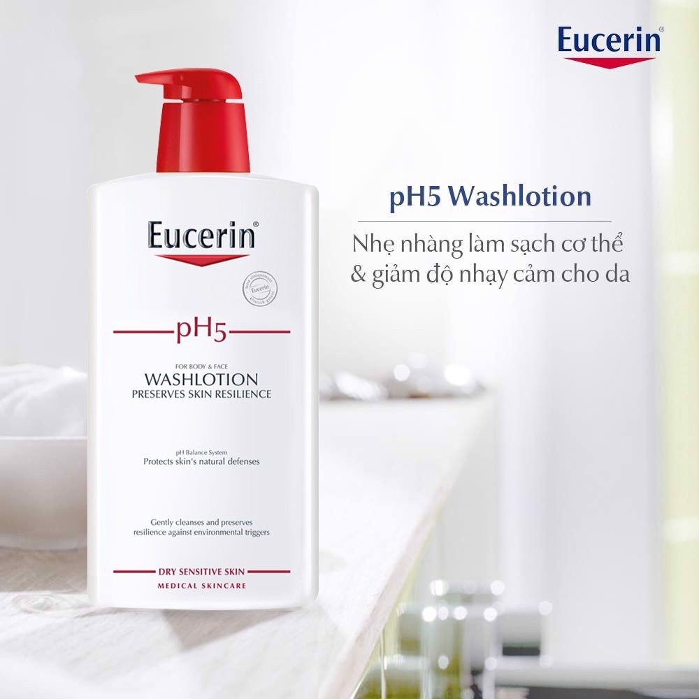 [CHÍNH HÃNG CÓ TEM] [Date 2024] Eucerin pH5 Washlotion 1000 mL -  Sữa Tắm Cho Da Nhạy Cảm (có mùi, nắp đỏ).