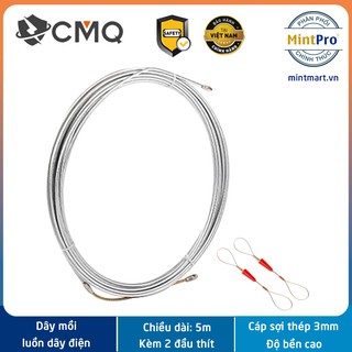 Dây mồi luồn kéo dây điện cáp sợi thép 3mm dài 5m siêu bền - Tặng kèm 02 đầu thít buộc dây điện