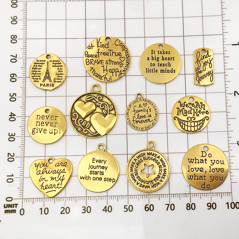 Set 20 mặt vòng cổ hợp kim mạ vàng / bạc khắc chữ tiếng anh cổ điển sang trọng