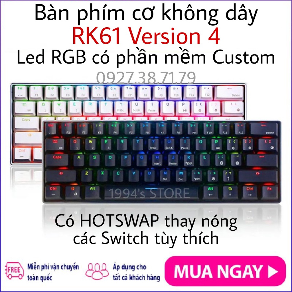 Bàn phím cơ RK871 Version 4 - Bàn phím cơ RK68 Plus - Bluetooth 5.1 - Wireless 2.4G - Cáp Type C - Phần mềm Macro phím