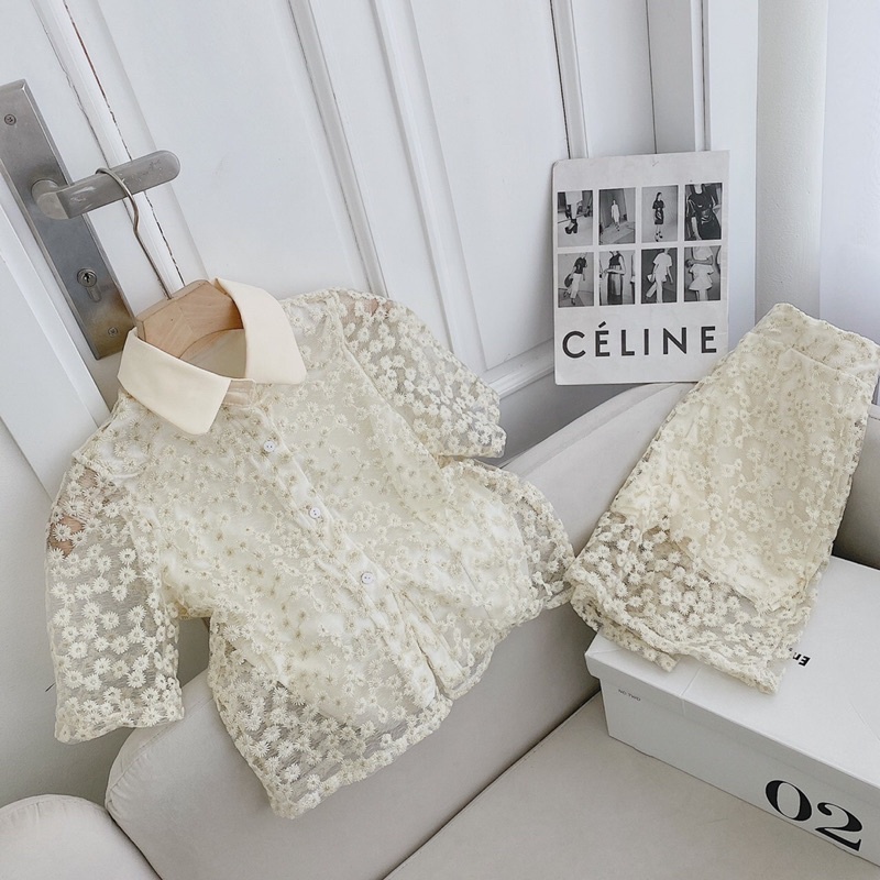 SÉT ÁO SƠ MI REN HOA + CHÂN VÁY