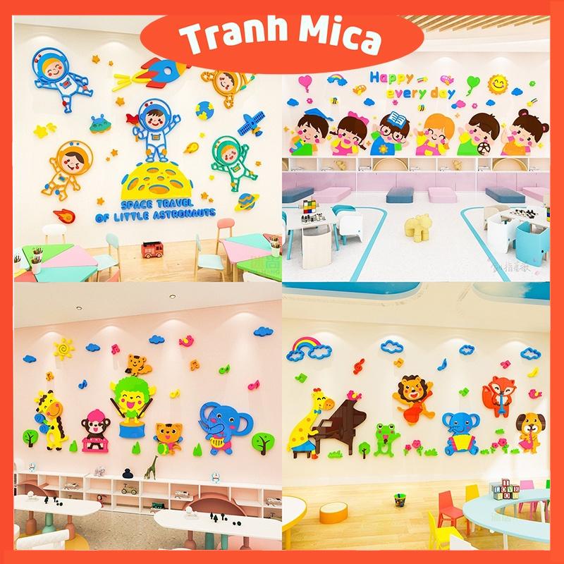 Tranh mica 3d dán tường các mẫu tranh bé du hành không gian, học nhạc trang trì mầm non, mẫu giáo