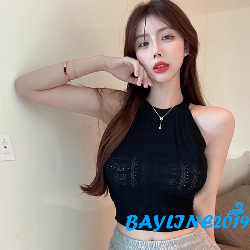 Áo Dệt Kim Sát Nách Cổ Tròn Màu Trơn Thời Trang Mùa Hè Cho Nữ