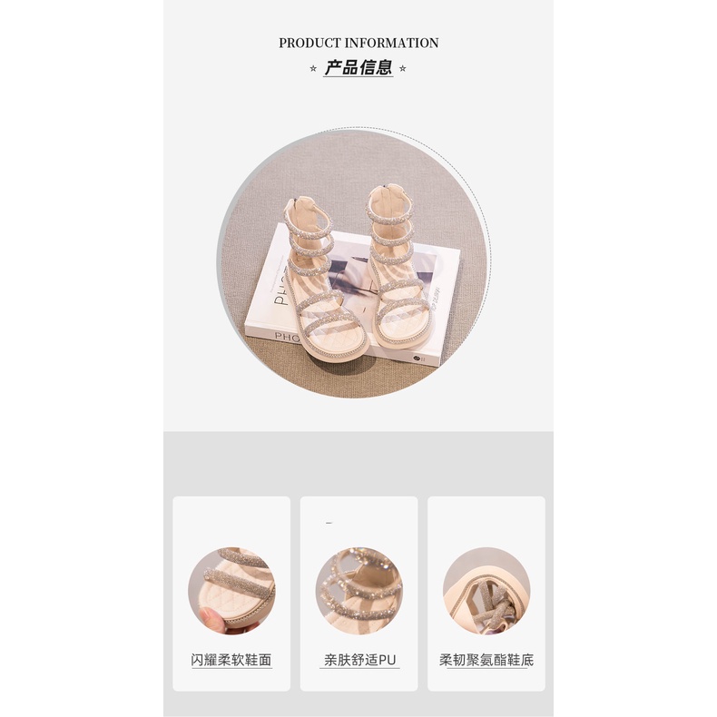 Giày Sandal Công Chúa Đế Mềm Hở Ngón Đính Pha Lê Thời Trang Mùa Hè Cho Bé Gái