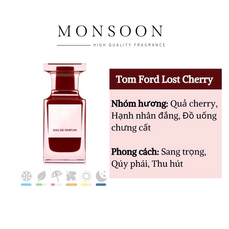 Nước hoa Nữ Tom Ford Lost Cherry EDP cao cấp Monsoon thơm lâu mùi anh đào rượu whiskey ngọt ngào quyến rũ