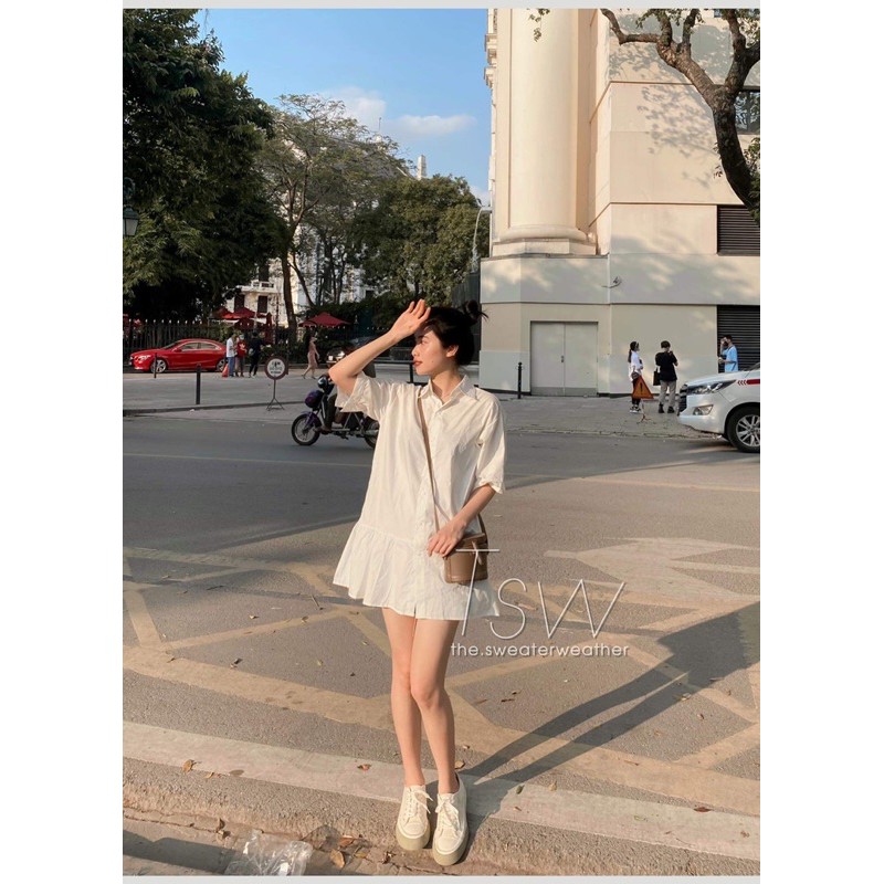 [Mã SKAMA06 giảm 8% tối đa 50K đơn 250K] Váy sơ mi đuôi cá nhún lệch ( Ảnh thật ) | BigBuy360 - bigbuy360.vn