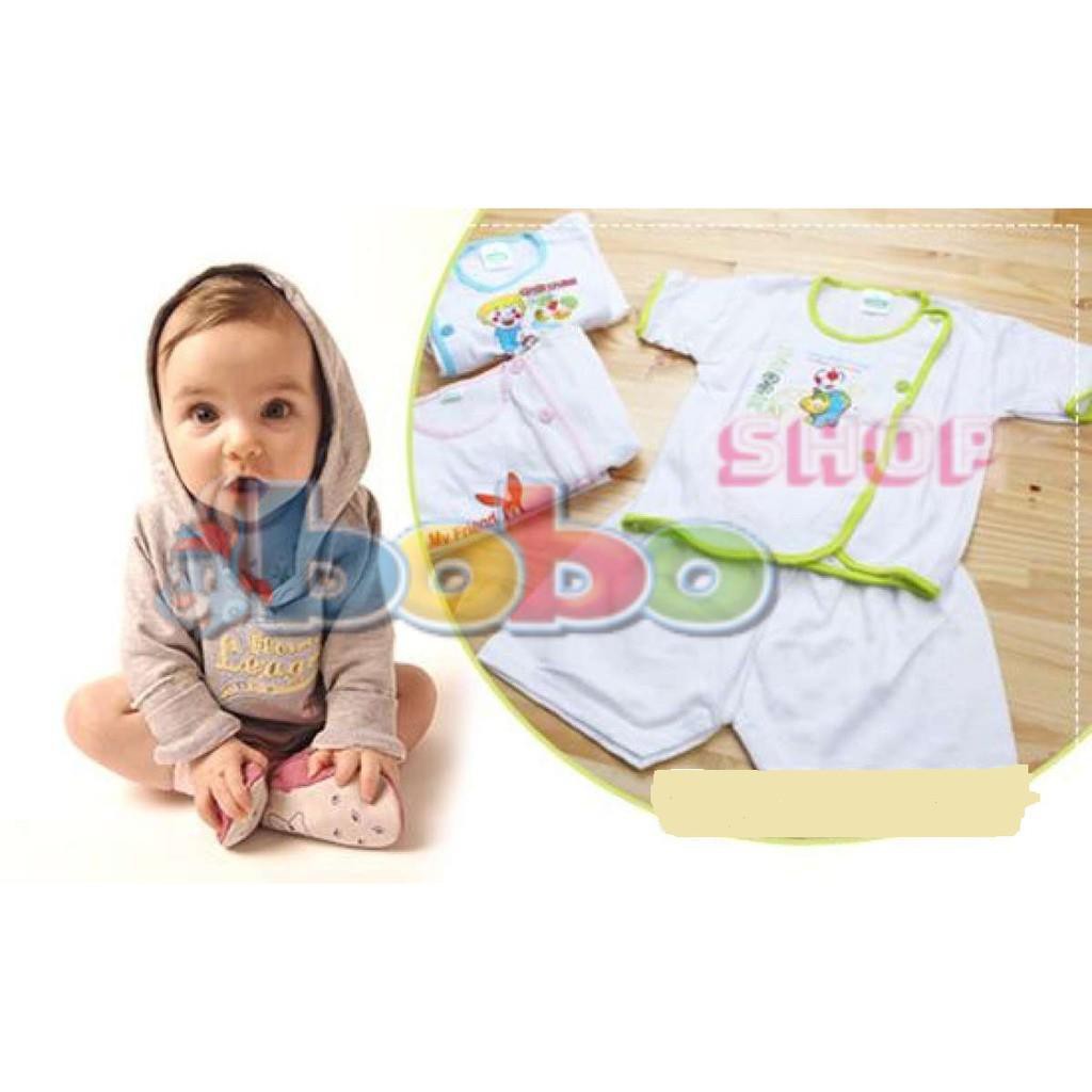 Set 5 Bộ Quần Áo Sơ Sinh Tay Ngắn Bosini Trắng Bác Sĩ Cho Bé 2-13Kg