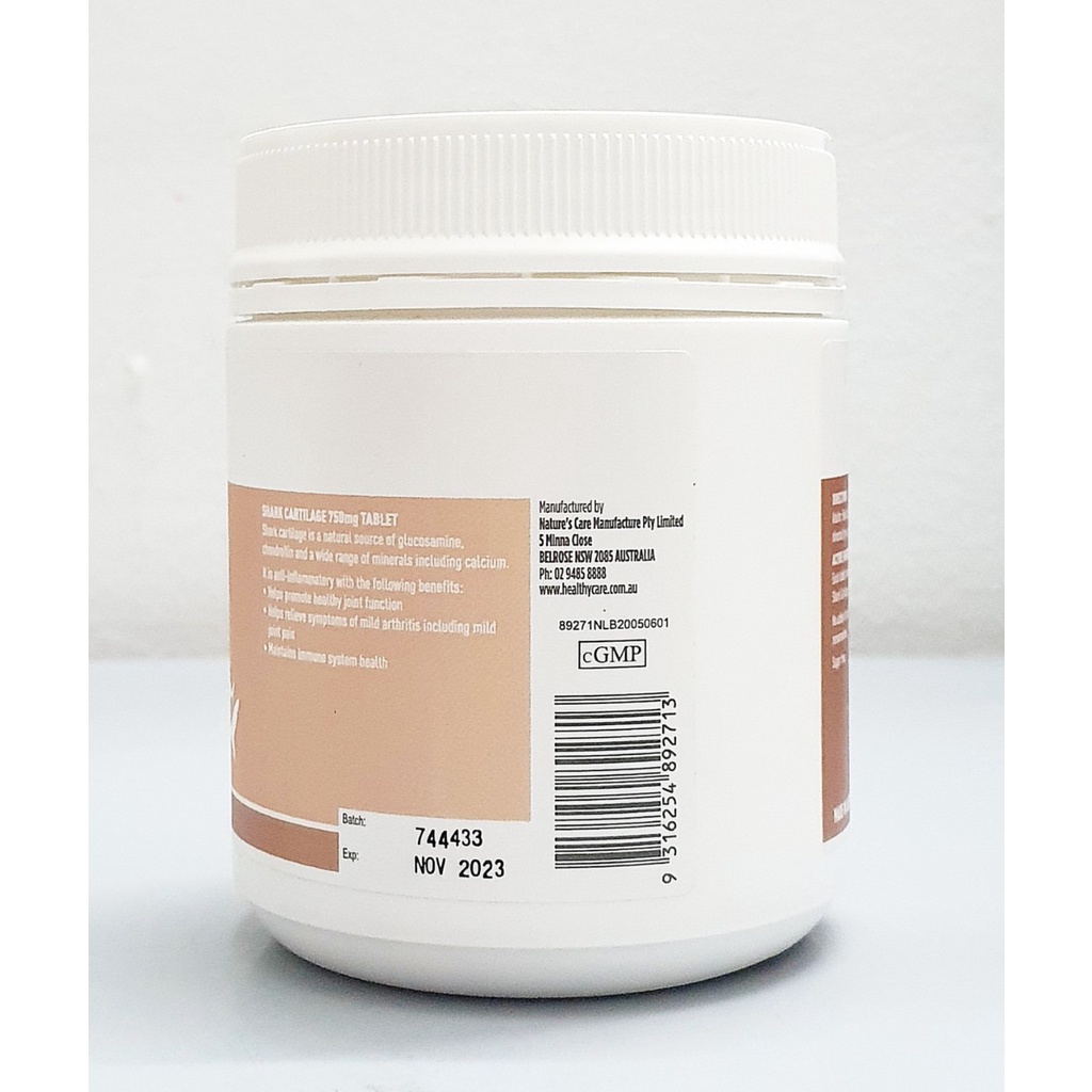 Sụn Vi Cá Healthy Care Shark Cartilage 750 mg chai 200 viên của Úc