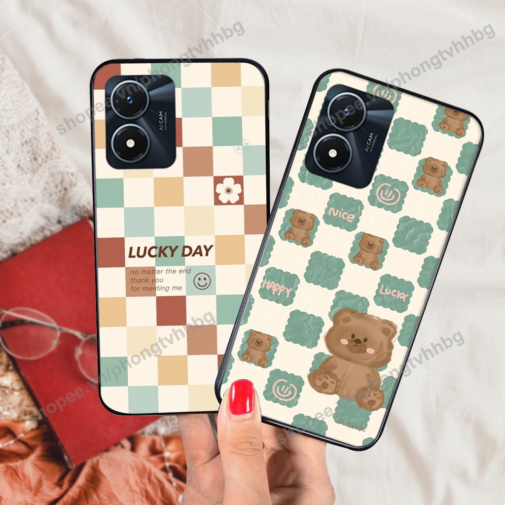 Ốp lưng Vivo Y02S - Vivo Y01 gấu bo viền sọc caro cực đẹp giá rẻ cute