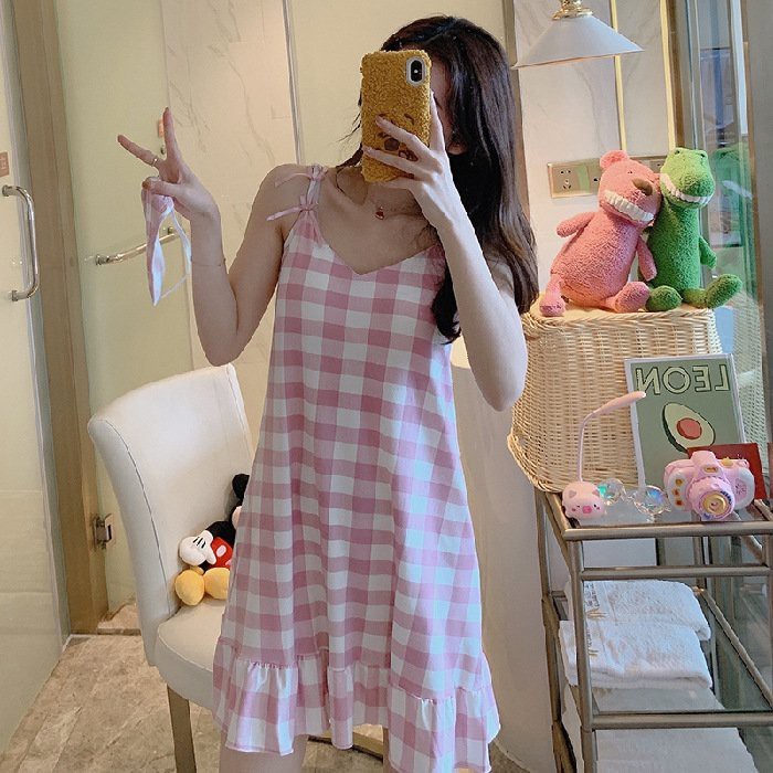 Váy ngủ hai dây nữ vải Cotton tự nhiên thoáng mát mềm mại, đầm mặc nhà mùa hè freesize mã VAV0288