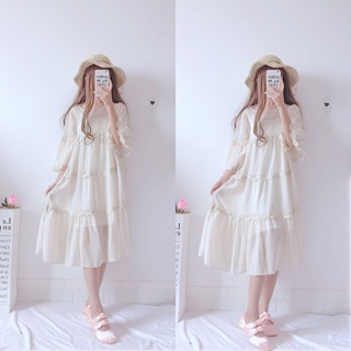 Váy trắng babydoll tiểu thư công chúa tay xoè❌ ảnh thật👉👉