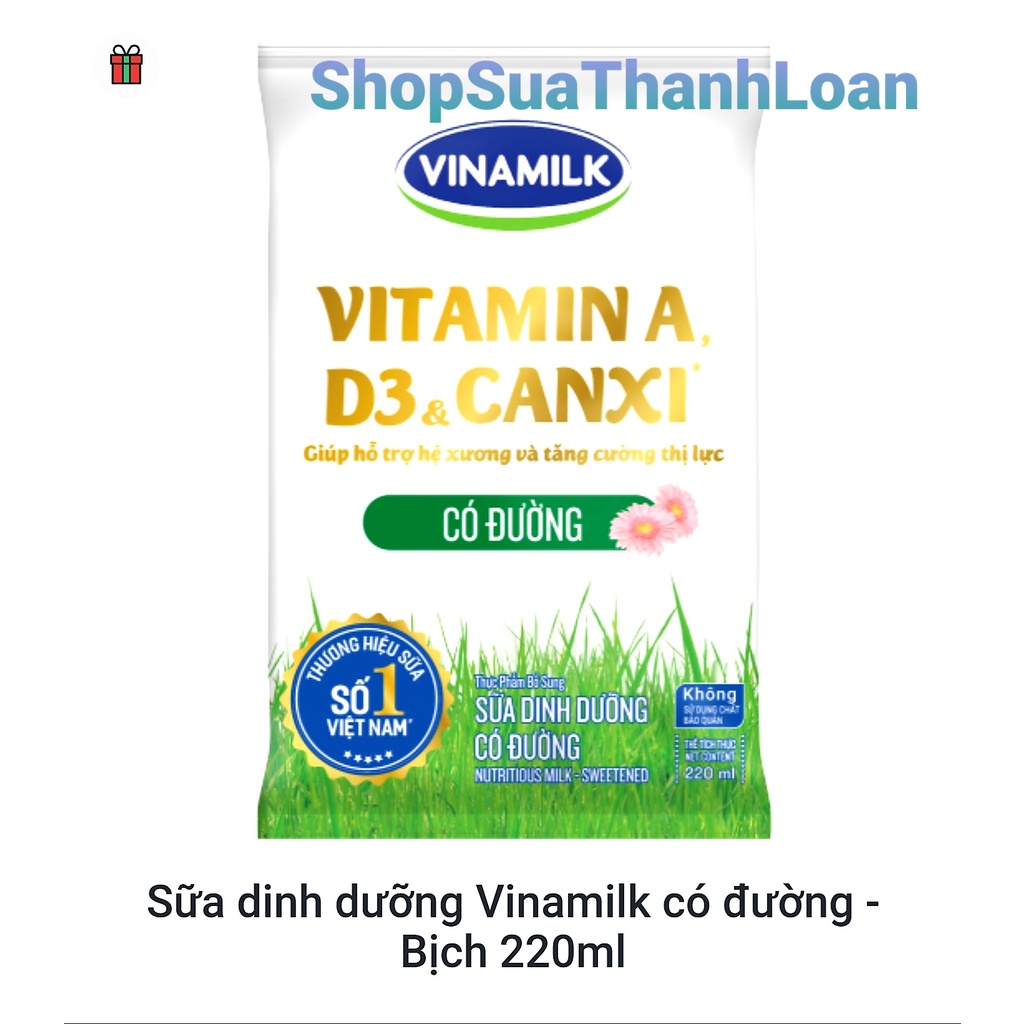 [HSD T10-2022] Thùng 48 Bịch Sữa Dinh Dưỡng Vinamilk Có Đường - 220ml